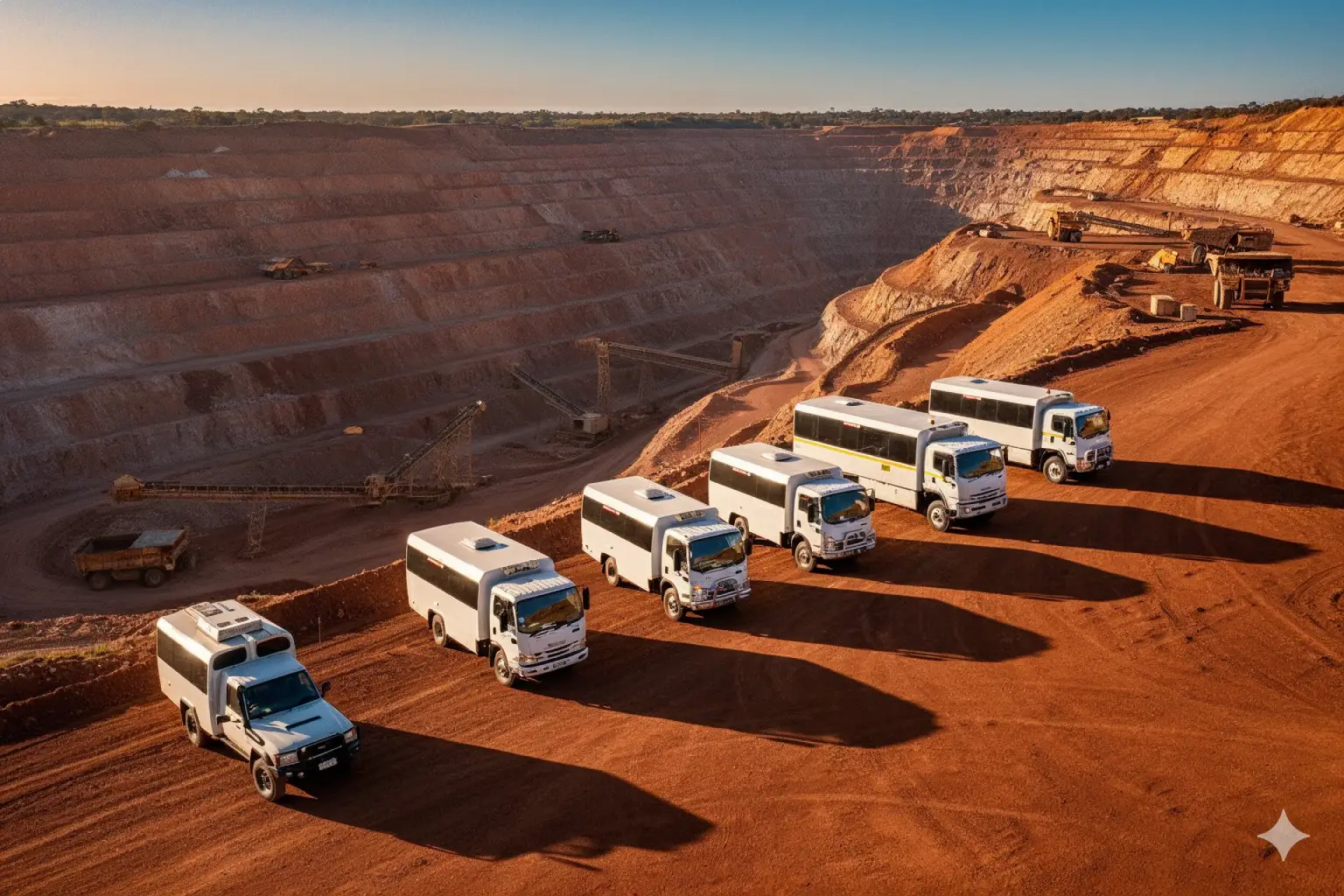 full fleet of EV trucks in mine site